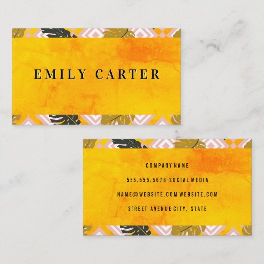 手のひら離れの幾何パターン |オレンジテクスチャ 名刺 (正面/裏面)