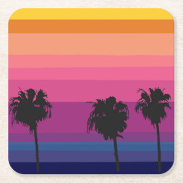 手のひら鮮やかのシルエットの海夕日 スクエアペーパーコースター