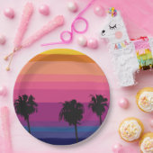 手のひら鮮やかのシルエットの海夕日 ペーパープレート (パーティー)