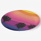 手のひら鮮やかのシルエットの海夕日 ペーパープレート (アングル)
