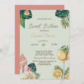 手のひら、カクテル、シーシェルズサマースウィート16パーティー 招待状 (正面/裏面)