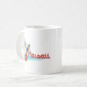 手のひら、花、サーフボード付きハワイ コーヒーマグカップ (正面左)