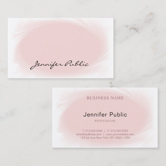 手のエレガントスクリプトフォント文字赤面ピンクプレーントップ 名刺 (正面/裏面)