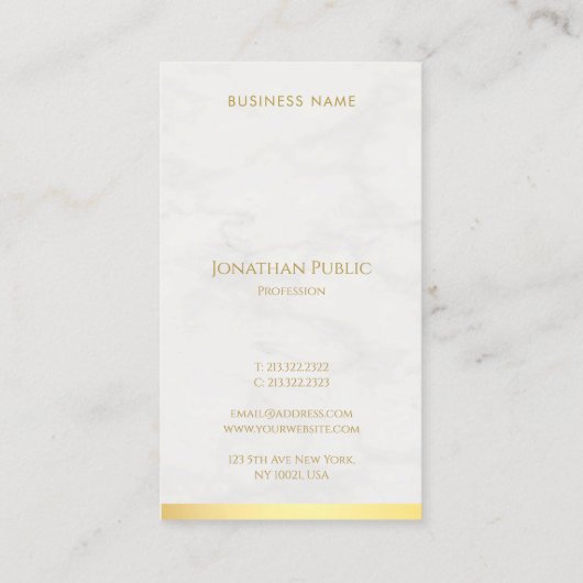 手のエレガントスクリプト名モダン金ゴールドと大理石 名刺 (裏面)