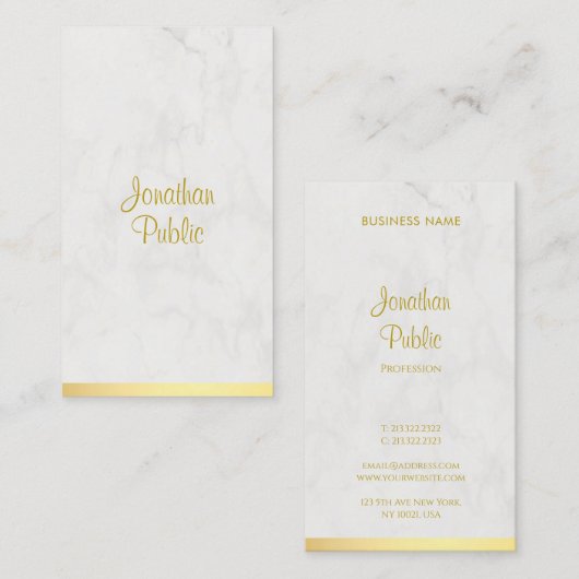 手のエレガントスクリプト名金ゴールド大理石モダン 名刺 (正面/裏面)