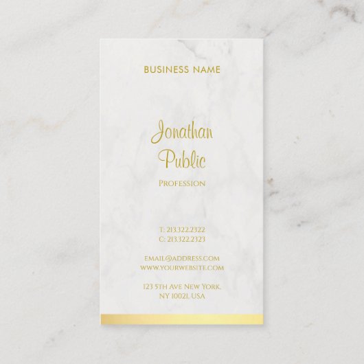 手のエレガントスクリプト名金ゴールド大理石モダン 名刺 (裏面)