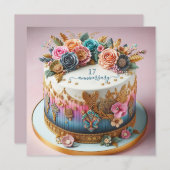 手のカラフル込んだ結婚記念日ケーキ (正面/裏面)