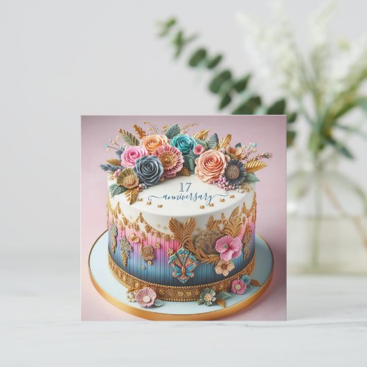 手のカラフル込んだ結婚記念日ケーキ (スタンド正面)