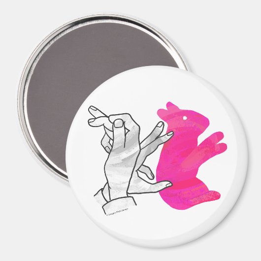 手のシルエットうさぎピンク マグネット (正面/裏面)