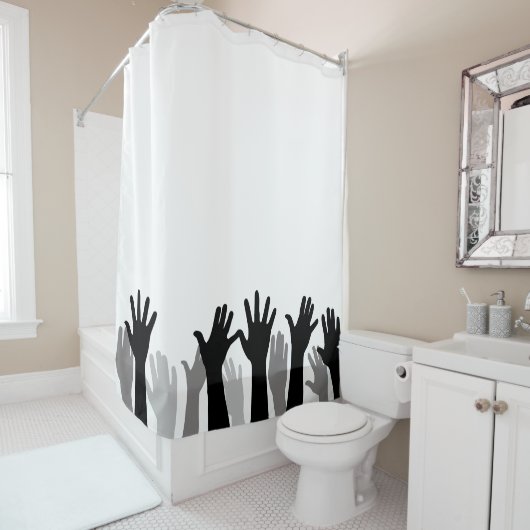 手のシルエット、手の上げ、抗議 シャワーカーテン (インサイチュ)