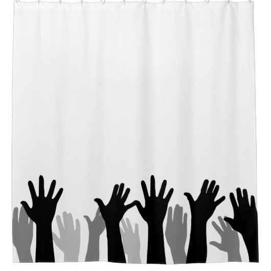 手のシルエット、手の上げ、抗議 シャワーカーテン (正面)