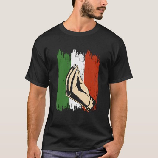 手のジェスチャーイタリアンスイタリア国旗イタリアプライド Tシャツ (正面)