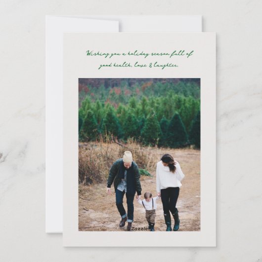 手のスクリプ書トのクリスマスツリーのモダン写真 シーズンカード (裏面)