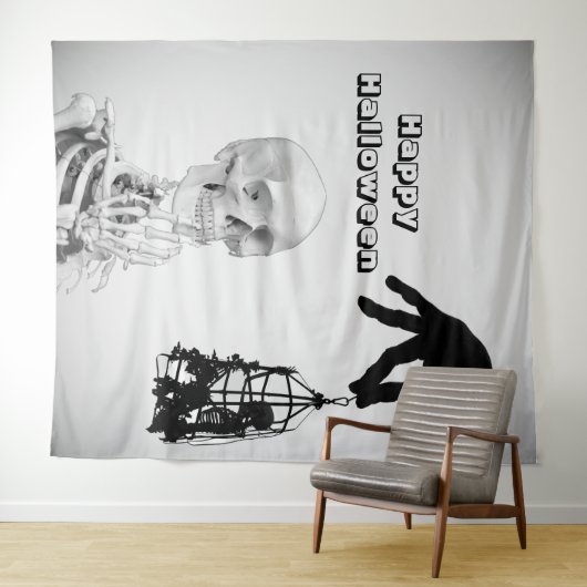 手のスケルトンのハロウィーンの背景 タペストリー (インサイチュ(横))