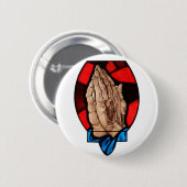 手のステンドグラスの芸術を祈ること 缶バッジ (正面&裏面)