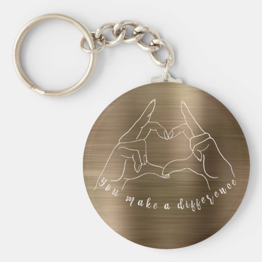 手のハート記号とユーザによる差分引用文 キーホルダー (正面)