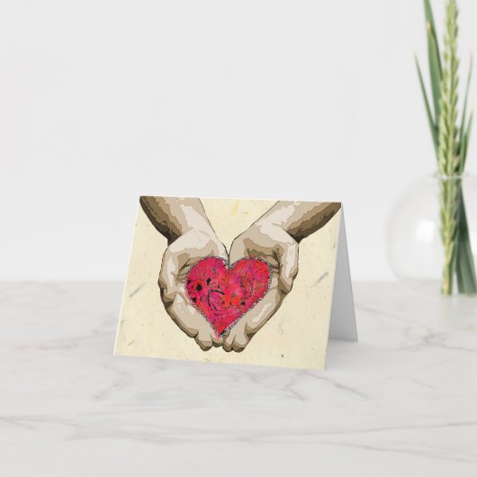 手のバレンタイン愛のハート シーズンカード (正面)