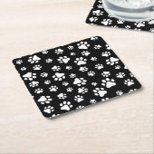 手のパターン、手のプリント、白黒 スクエアペーパーコースター (アングル)
