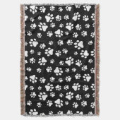 手のパターン、手のプリント、白黒 スローブランケット (正面縦)