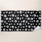 手のパターン、手のプリント、白黒 ビーチタオル (正面)