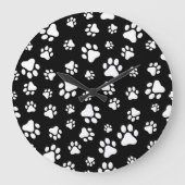手のパターン、手のプリント、白黒 ラージ壁時計 (正面)
