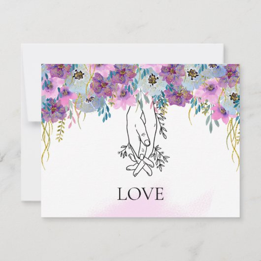 *~*手のピンクの花を持つ白結婚の花 出欠カード (裏面)