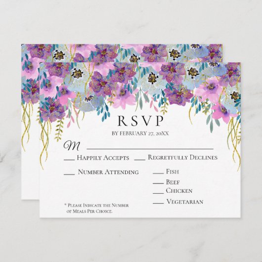 *~*手のピンクの花を持つ白結婚の花 出欠カード (正面/裏面)