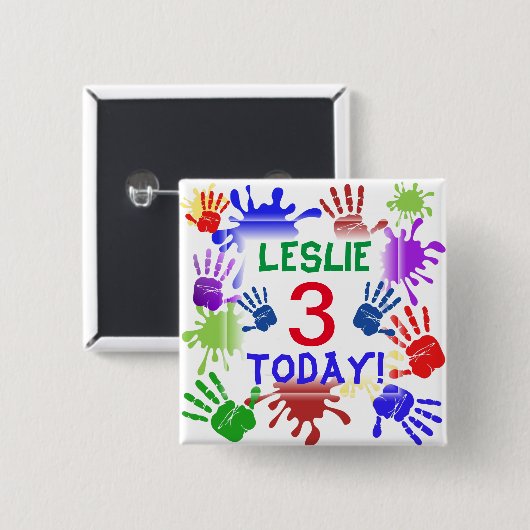 手のプリントと絵を描飛び跳ねる子供の年齢 缶バッジ (正面&裏面)