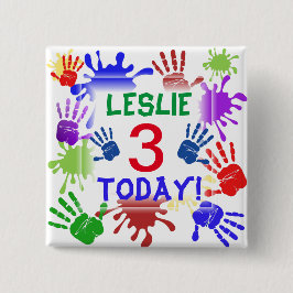 手のプリントと絵を描飛び跳ねる子供の年齢 缶バッジ