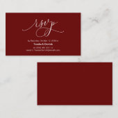 手のモダンバーガンディのインクスクリプト、ウェディングRSVP エンクロージャーカード (正面/裏面)