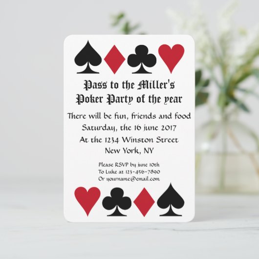 手のランキングのメモのトランプのポーカーのパーティの招待状 招待状 (スタンド正面)
