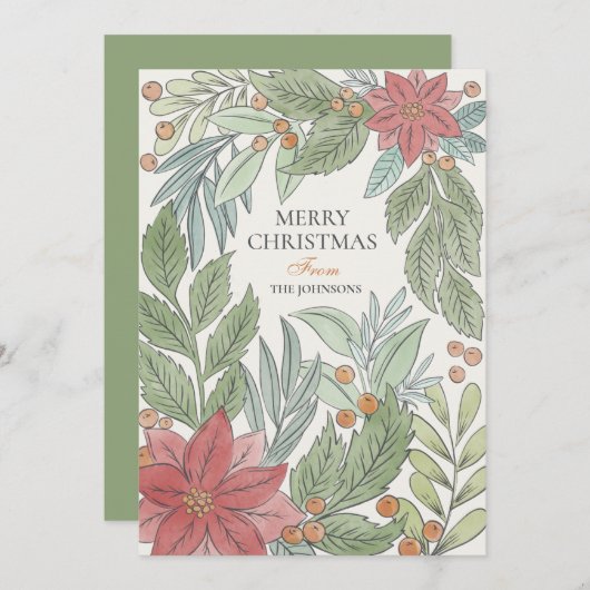 手のレタリングメリーと明るいおもしろいフォトホリデー シーズンカード (正面/裏面)