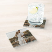 手のレタリング写真の日付を保存 ガラスコースター (アングル)