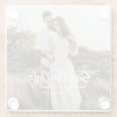 手のレタリング写真の日付を保存 ガラスコースター (裏面)