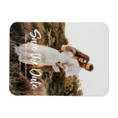 手のレタリング写真の日付を保存 マグネット (横)