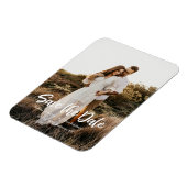 手のレタリング写真の日付を保存 マグネット (左側)