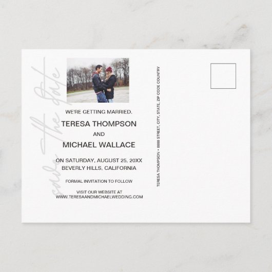 手のレタリング日付の写真を保存モダンする 案内ポストカード (裏面)