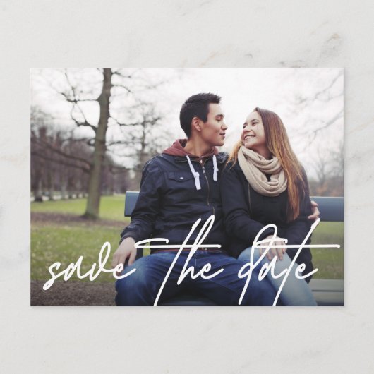 手のレタリング日付の写真を保存モダンする 案内ポストカード (正面)