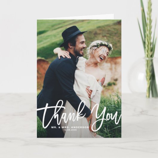 手のレタリング素朴写真の結婚サンキューカード サンキューカード (正面)