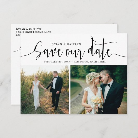 手のレタリング2枚の写真はがきを保存 案内ポストカード (正面/裏面)