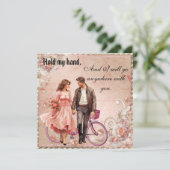 手のロマンチックなバレンタインデーのカップルの写真を保持 シーズンカード (スタンド正面)