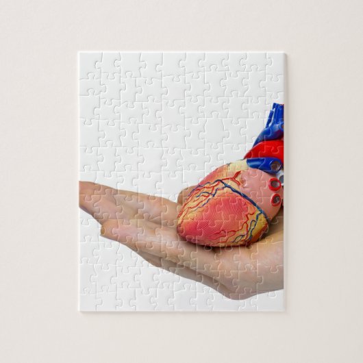 手の人工的な人間のハートモデル ジグソーパズル (縦)