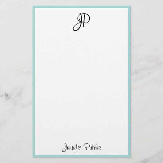 手の原稿のモノグラムの名前のシンプルでモダンなテンプレート 便箋 (正面)