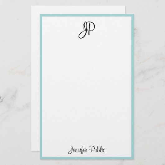 手の原稿のモノグラムの名前のシンプルでモダンなテンプレート 便箋 (正面/裏面)