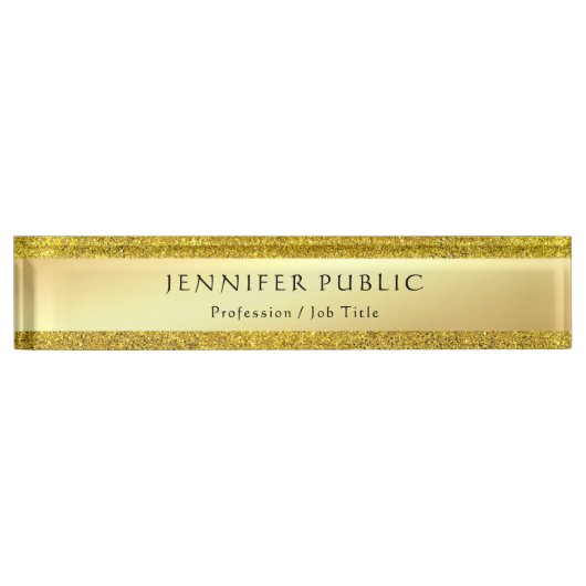 手の原稿の文字のエレガントな金ゴールドのグリッターのテンプレート デスクネームプレート (正面)