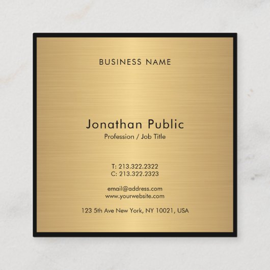 手の原稿の文字のモダンで魅力的な金ゴールドのエレガントな贅沢 スクエア名刺 (裏面)