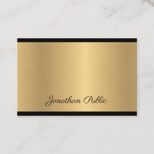 手の原稿の文字のモダンな魅力の金ゴールドのエレガントな上品 名刺 (正面)