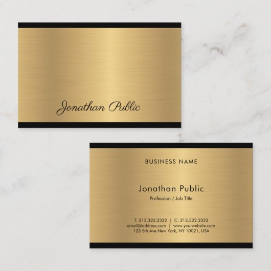 手の原稿の文字のモダンな魅力の金ゴールドのエレガントな上品 名刺 (正面/裏面)