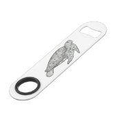 手の図解入りの、写真付きのでアートな花のウミガメ スピード栓抜き (正面アングル)