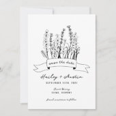 手の図解入りの、写真付きのワイルドフラワーの結婚式の日付を保存 招待状 (正面)